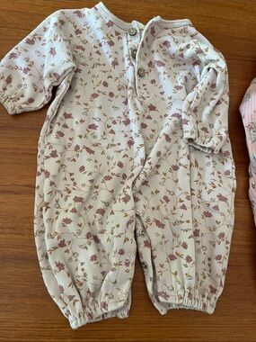 Quincy Mae Floral Print Cream and Mauve Baby One-Piece